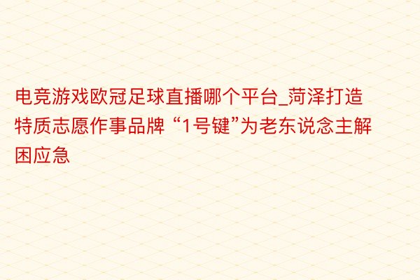 电竞游戏欧冠足球直播哪个平台_菏泽打造特质志愿作事品牌 “1号键”为老东说念主解困应急