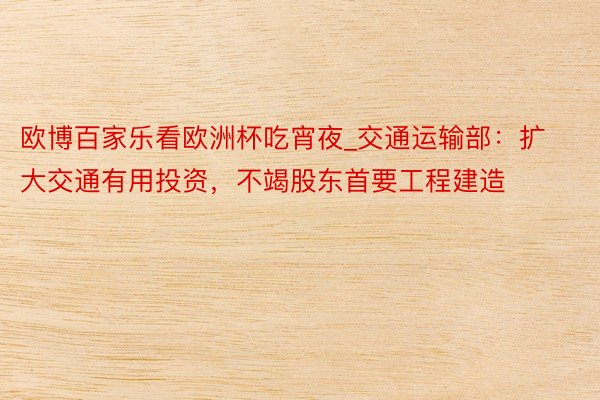 欧博百家乐看欧洲杯吃宵夜_交通运输部：扩大交通有用投资，不竭股东首要工程建造