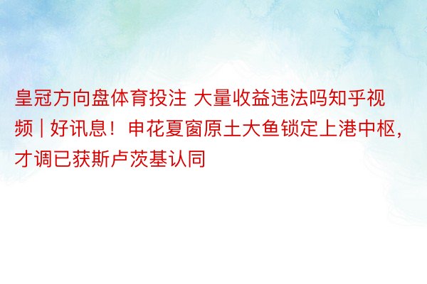 皇冠方向盘体育投注 大量收益违法吗知乎视频 | 好讯息！申花夏窗原土大鱼锁定上港中枢，才调已获斯卢茨基认同