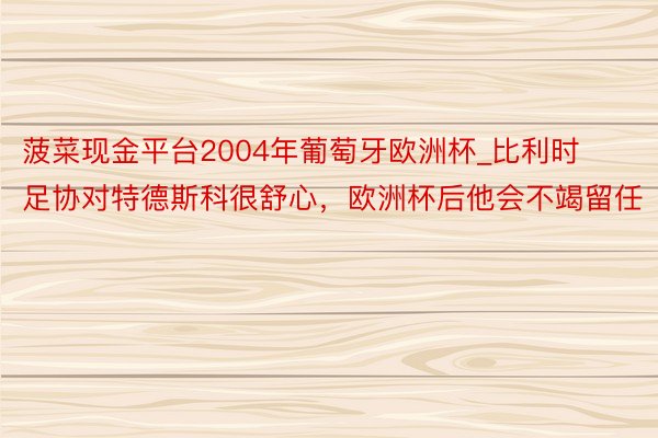 菠菜现金平台2004年葡萄牙欧洲杯_比利时足协对特德斯科很舒心，欧洲杯后他会不竭留任