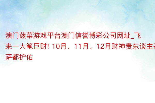 澳门菠菜游戏平台澳门信誉博彩公司网址_飞来一大笔巨财! 10月、11月、12月财神贵东谈主菩萨都护佑